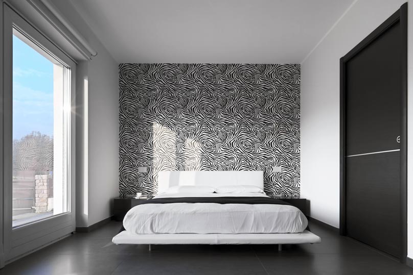 Bedroom in Modern Design Animal Print Wall Glass Window