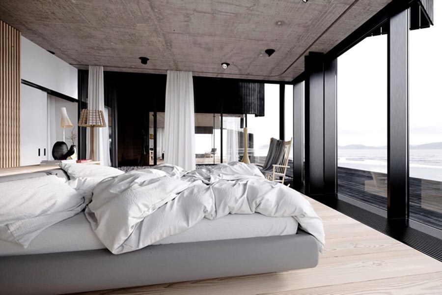 Modern Master Bedroom Beautiful Water View