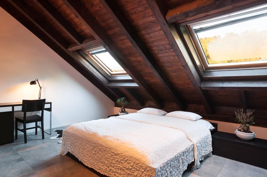 Stylish Attic Modern Master Bedroom White Bed