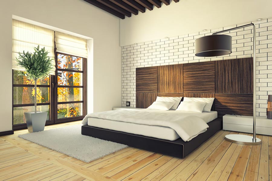 White Brick Wall Modern Master Bedroom Design