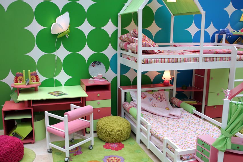 Colorful Girls Bedroom White Bunk Beds