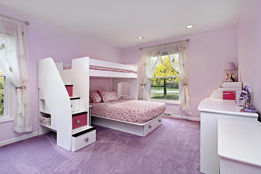 Large Purple Girls Bedroom Ideas with Bunk Bed